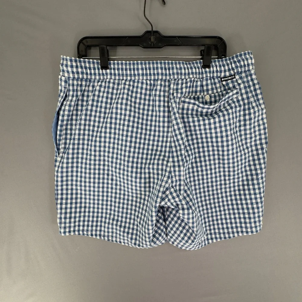 Bonobos Seersucker Surf Swim Trunks Mens L Large Blue Gingham Check 7